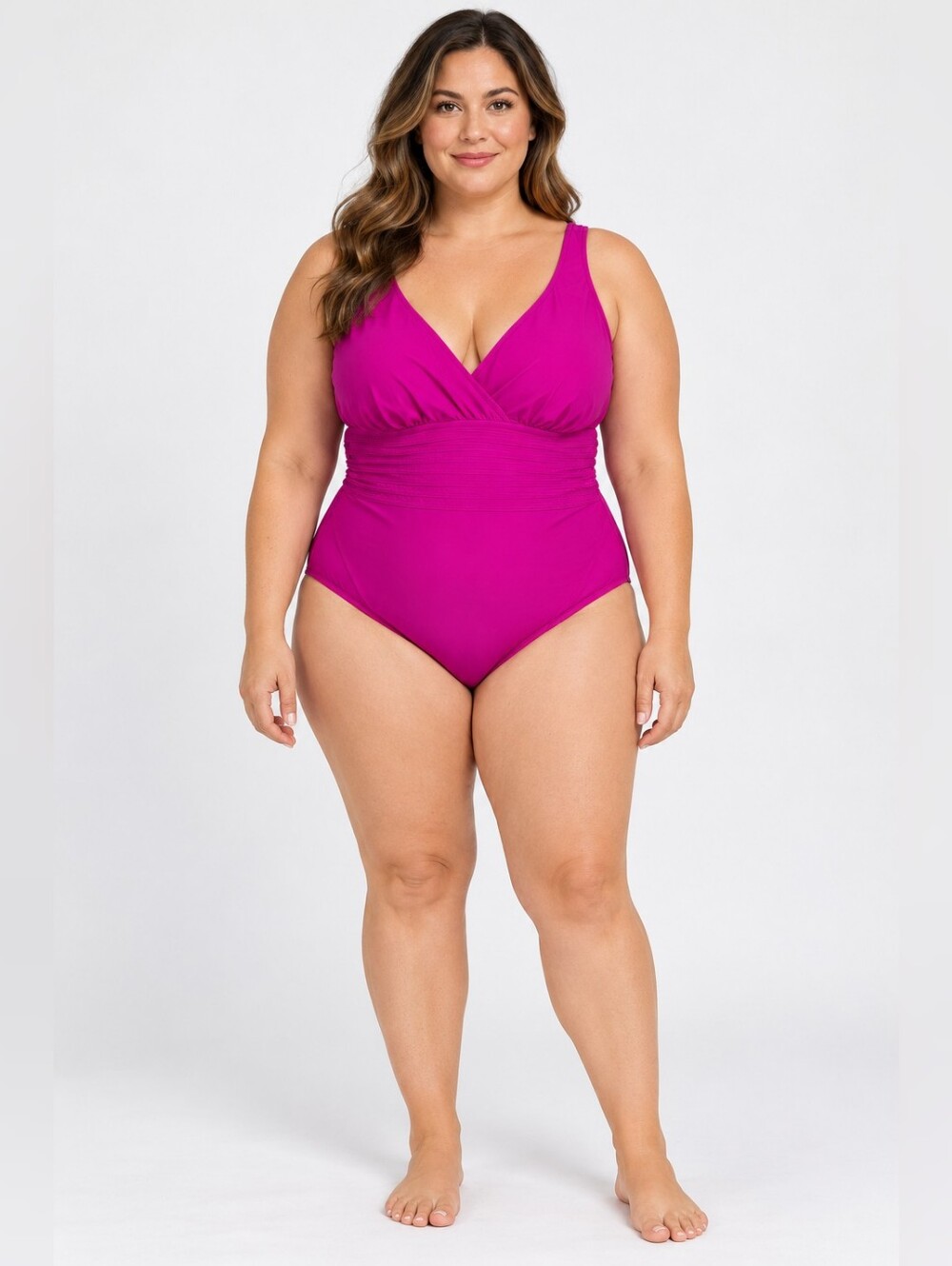 Aqua Green Plus Size 22 Fuchsia One Piece Swimsuit V Neck Tummy Control NWT